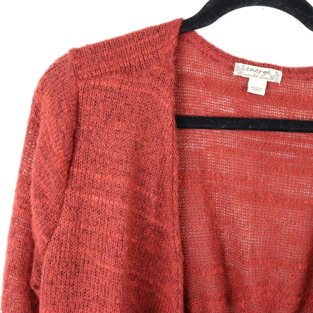 New W/Tag Energe World Wear Women's Red Open Weave Knit Cardigan‎ Sweater Size S